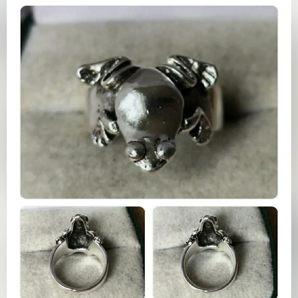Silver Frog Reptile Ring Signet Biker Frog Animal Rare Vintage